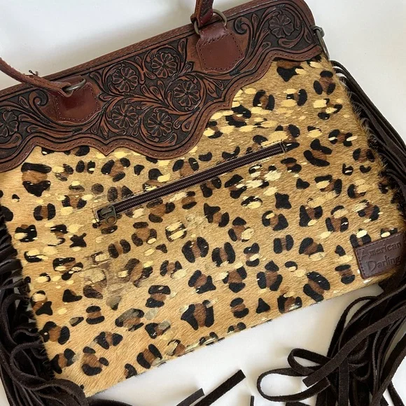 American Darling Cheetah Print & Gold Fringed Cowhide & Leather Purse /Tote Bag - Picture 9 of 15